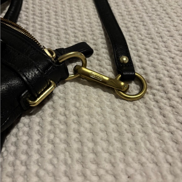 Coach Black Leather Shoulder Bag with Gold Accents